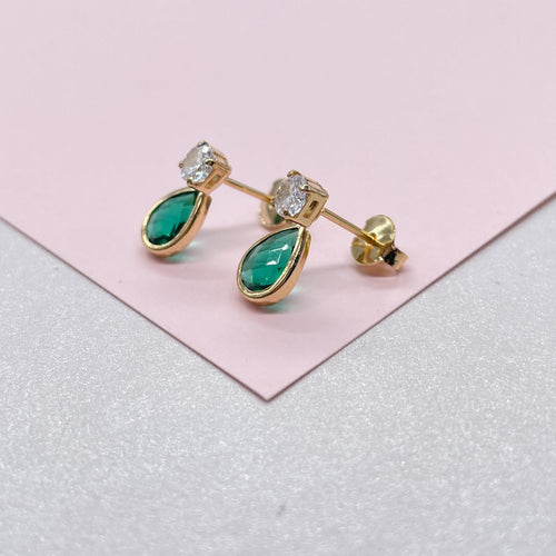 18k Gold Filled Colorful CZ Pear Cute Stone Earrings, available in 3 colors
