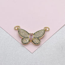 Load image into Gallery viewer, 18k Gold Filled Butterfly Charm with Baby Pink Micro Pave Zirconia Butterfly Pendant
