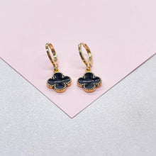 Load image into Gallery viewer, 18k Gold Filled Colorful Enamel Clover Flower Dangle Earrings
