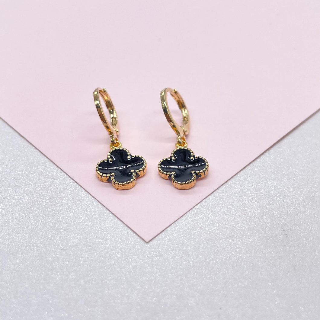 18k Gold Filled Colorful Enamel Clover Flower Dangle Earrings