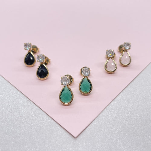18k Gold Filled Colorful CZ Pear Cute Stone Earrings, available in 3 colors