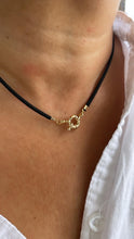 Load image into Gallery viewer, Faux Leather Choker Necklace with 18k Gold Filled 11mm Carabiner Clasp
