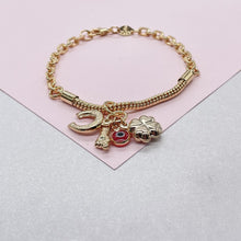 Load image into Gallery viewer, 18k Gold Filled Snake and Curb Link Bracelet with Lucky Charm Bundle Available in 2 Colors

