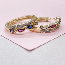 Load image into Gallery viewer, 18k Gold Filled Huggie Hoop With Colorful Marquise cut Stones and CZ Pave
