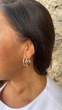 Load image into Gallery viewer, 18k Gold Filled Dainty 3 Tone Screw Patterned Hoops
