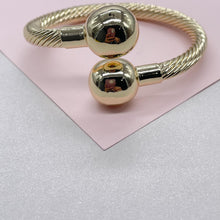 Load image into Gallery viewer, 18k Gold Filled Twisted Bangle Featuring Two Solid Balls On Top Bracelet Jewelry
