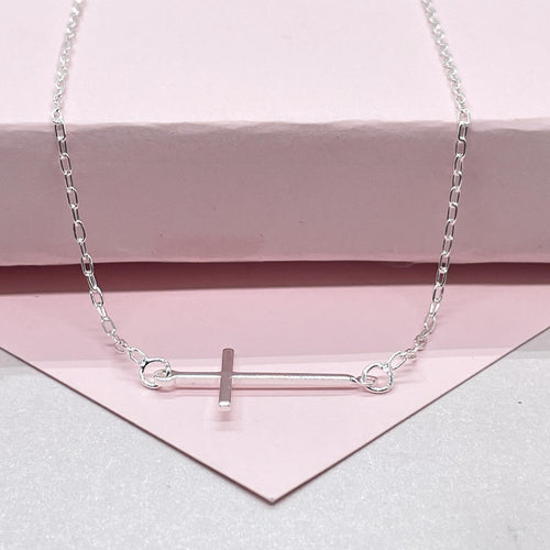 18k Silver Filled Curb Link Choker with Dainty Flat Cross Necklace, Minimalistic Choker, Dainty Cross, Religious Necklace