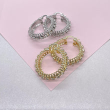 Load image into Gallery viewer, 18K GoldFilled Two Row Cuban Link Hoop Earrings With CZ Row
