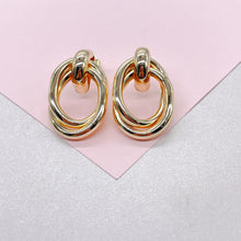 Load image into Gallery viewer, 18k Gold Filled Doubled Layered Soft Angled Earrings, Long Oval statement earrings
