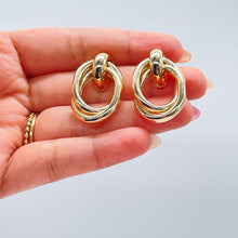 Load image into Gallery viewer, 18k Gold Filled Doubled Layered Soft Angled Earrings, Long Oval statement earrings

