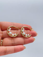 Load image into Gallery viewer, 18k Gold filled Smooth Hoop Earrings With Inner Pearls Attached
