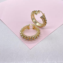 Load image into Gallery viewer, 18K GoldFilled Two Row Cuban Link Hoop Earrings With CZ Row
