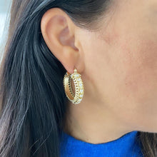 Load image into Gallery viewer, 18K GoldFilled Two Row Cuban Link Hoop Earrings With CZ Row
