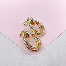 Load image into Gallery viewer, 18k Gold Filled Doubled Layered Soft Angled Earrings, Long Oval statement earrings
