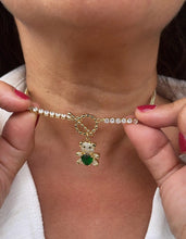 Load image into Gallery viewer, 18k Gold Filled Tennis Chain Toggle Choker With Green CZ Bear Charm
