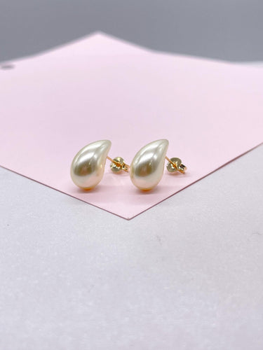 18k Gold Filled Chunky Smooth Pearl Tear Drop Earring