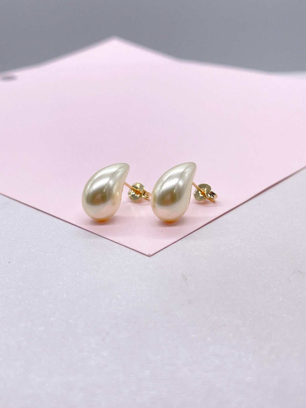 18k Gold Filled Chunky Smooth Pearl Tear Drop Earring