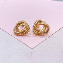 Load image into Gallery viewer, 18k Gold Filled Open Loose Flat Herringbone love Knot Stud
