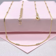 Load image into Gallery viewer, 18k Gold Filled 1.5 mm Dainty Interspaced Solid Bar Dash Curb Chain Necklace Supplies Designers
