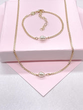 Load image into Gallery viewer, 18k Gold Filled Cuban Link Chain with Synthetic Pearl Choker And Bracelet
