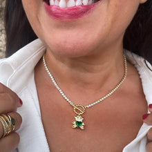 Load image into Gallery viewer, 18k Gold Filled Tennis Chain Toggle Choker With Green CZ Bear Charm
