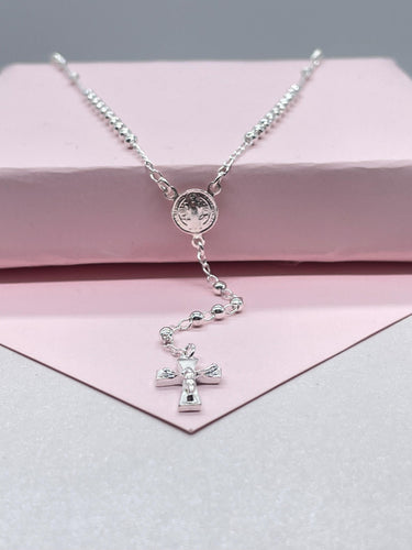 Silver Filled Dainty Rosary with Small Round Saint Benedict Meday and Chunky Crucifix Cross