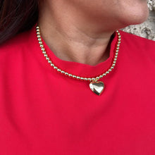 Load image into Gallery viewer, 18k Gold Filled 6mm Bead Necklace with a Puffy Heart Charm attached
