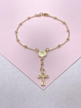 Load image into Gallery viewer, 18k Gold Filled Dainty Rosary Bracelet Our Saint Benedict With Victorian Crucifix Detail
