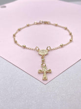 Load image into Gallery viewer, 18k Gold Filled Dainty Rosary Bracelet Our Saint Benedict With Victorian Crucifix Detail
