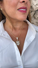 Load image into Gallery viewer, 18k Gold Filled Micro Pavê Zirconia Panther Head With Emerald Green Eyes
