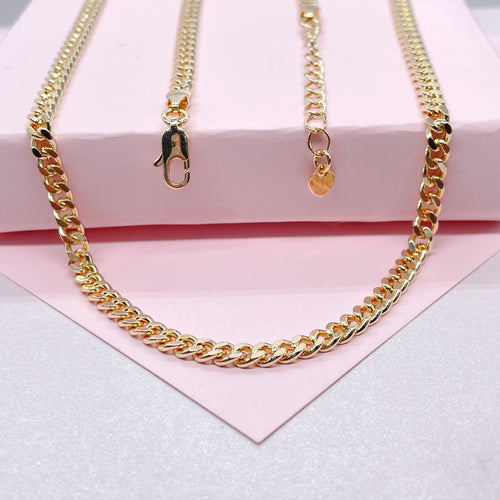 18k Gold Filled 4mm Cuban Link Chain, Miami Cuban Available Necklace and Bracelet, Gold Curb Chain And Jewelry Making Supplies