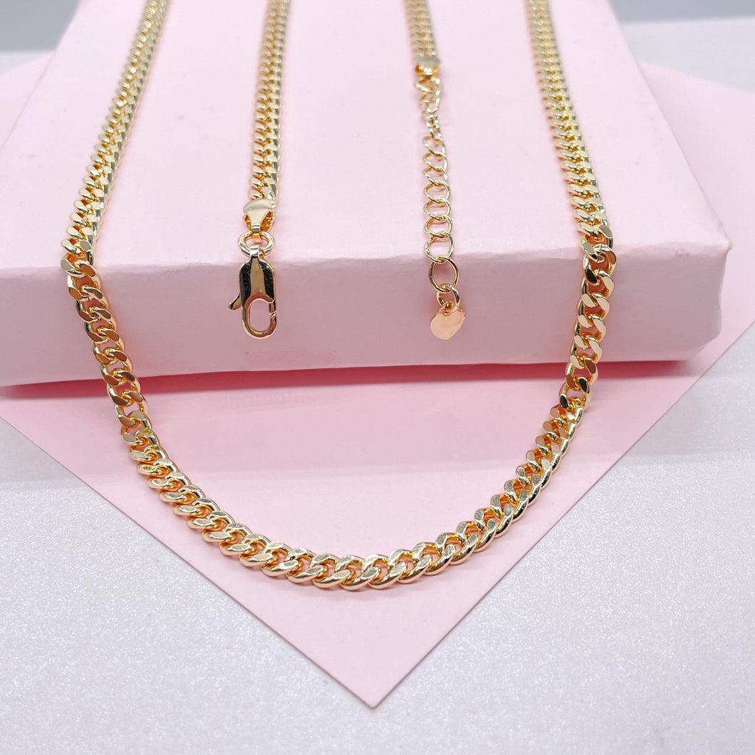 18k Gold Filled 4mm Cuban Link Chain, Miami Cuban Available Necklace and Bracelet, Gold Curb Chain And Jewelry Making Supplies