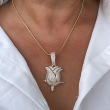 Load image into Gallery viewer, 18k Gold Filled Large White CZ Pave Rose Pendant
