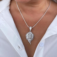 Load image into Gallery viewer, 18k SilverFilled Medium Sized Lion Head Pendant With Emerald Green Eyes
