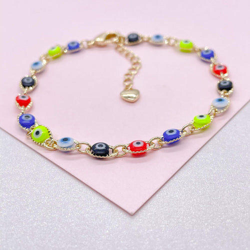 18k Gold Filled Colorful Evil Eye Bracelet
