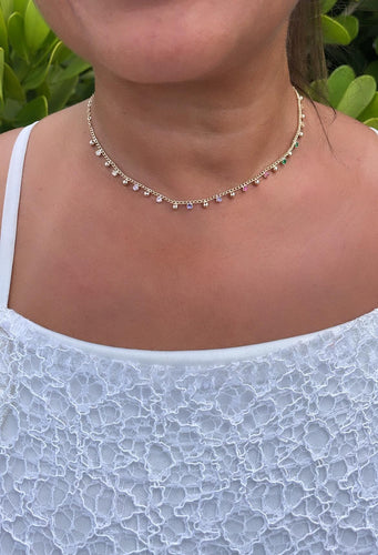 18k Gold Filled thin bead and colorful gem choker