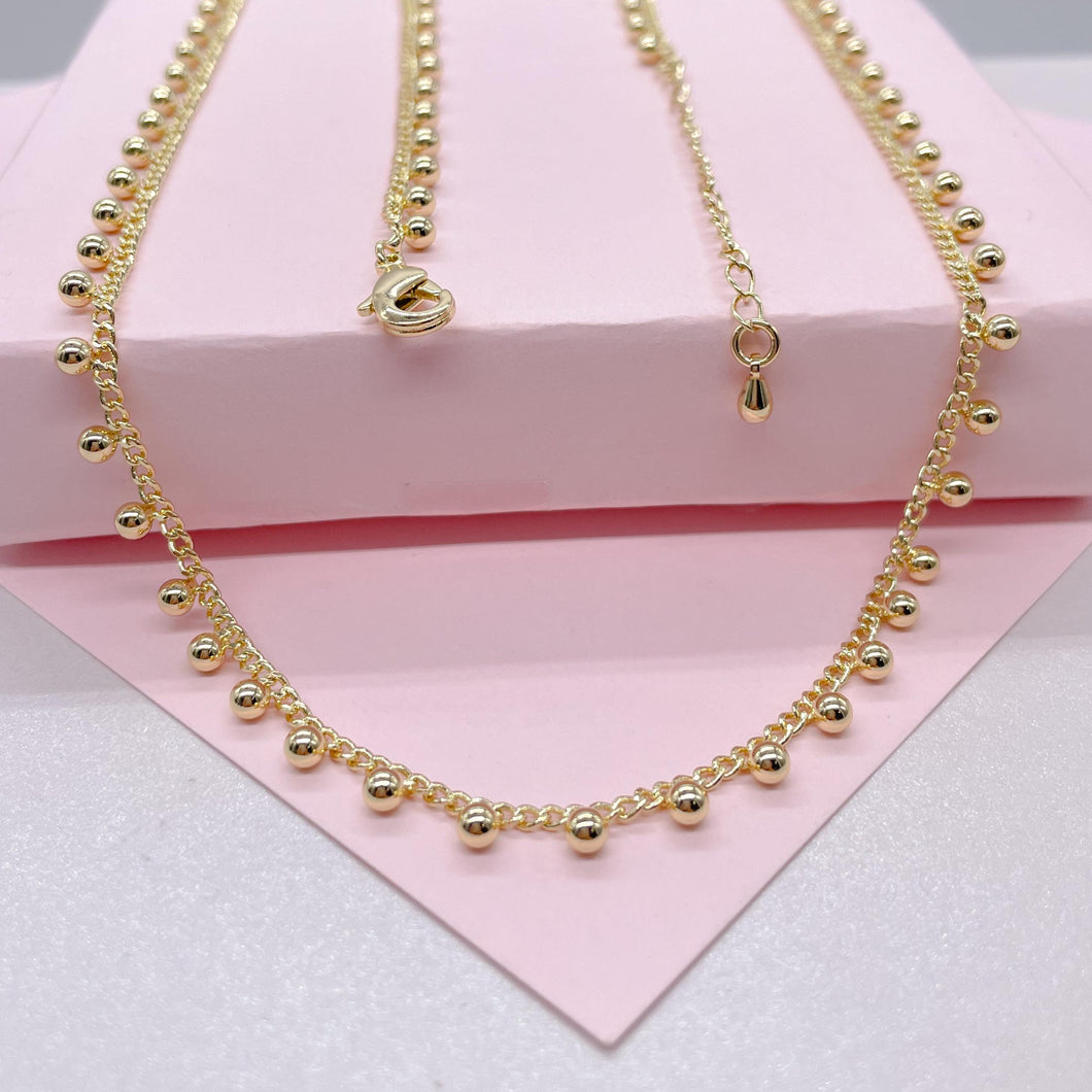 18k Gold Filled Dainty Curb Link Choker With Attached Beads