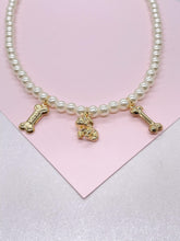 Load image into Gallery viewer, 6mm Pearl Beaded Synthetic Choker with 18k Gold Filled Dog and Bone Charm
