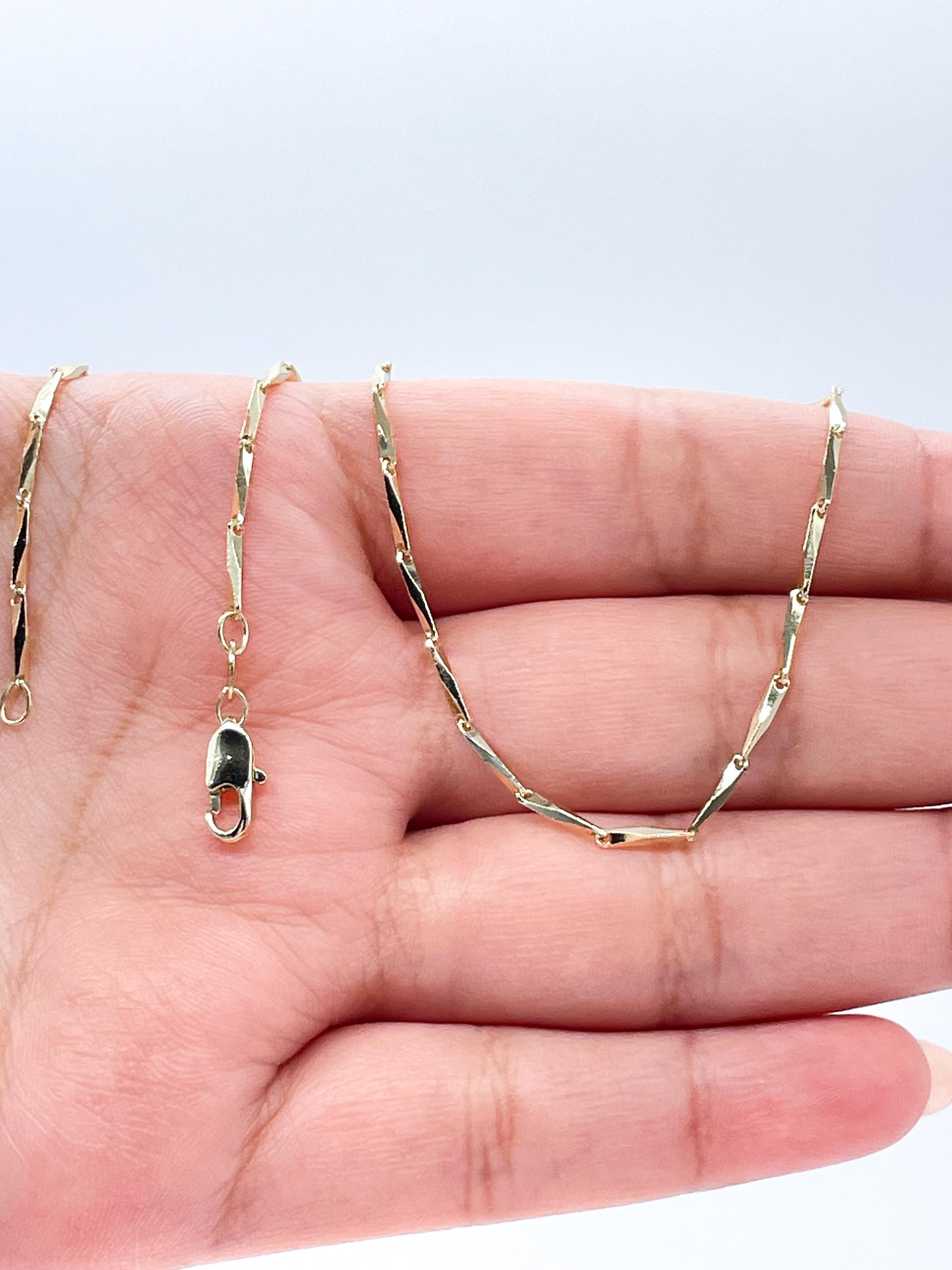 18k Gold Filled 1.5mm 18 Inch Thin Dainty Long Bar Spear Shaped Link Chain