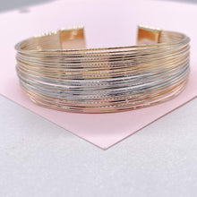 Load image into Gallery viewer, 18k Gold Filled Tri-Color Wire Layered Bangle Cuff Bracelets

