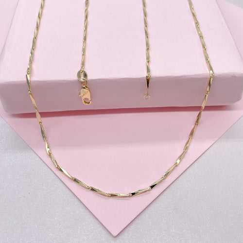 18k Gold Filled 1.5mm 18 Inch Thin Dainty Long Bar Spear Shaped Link Chain