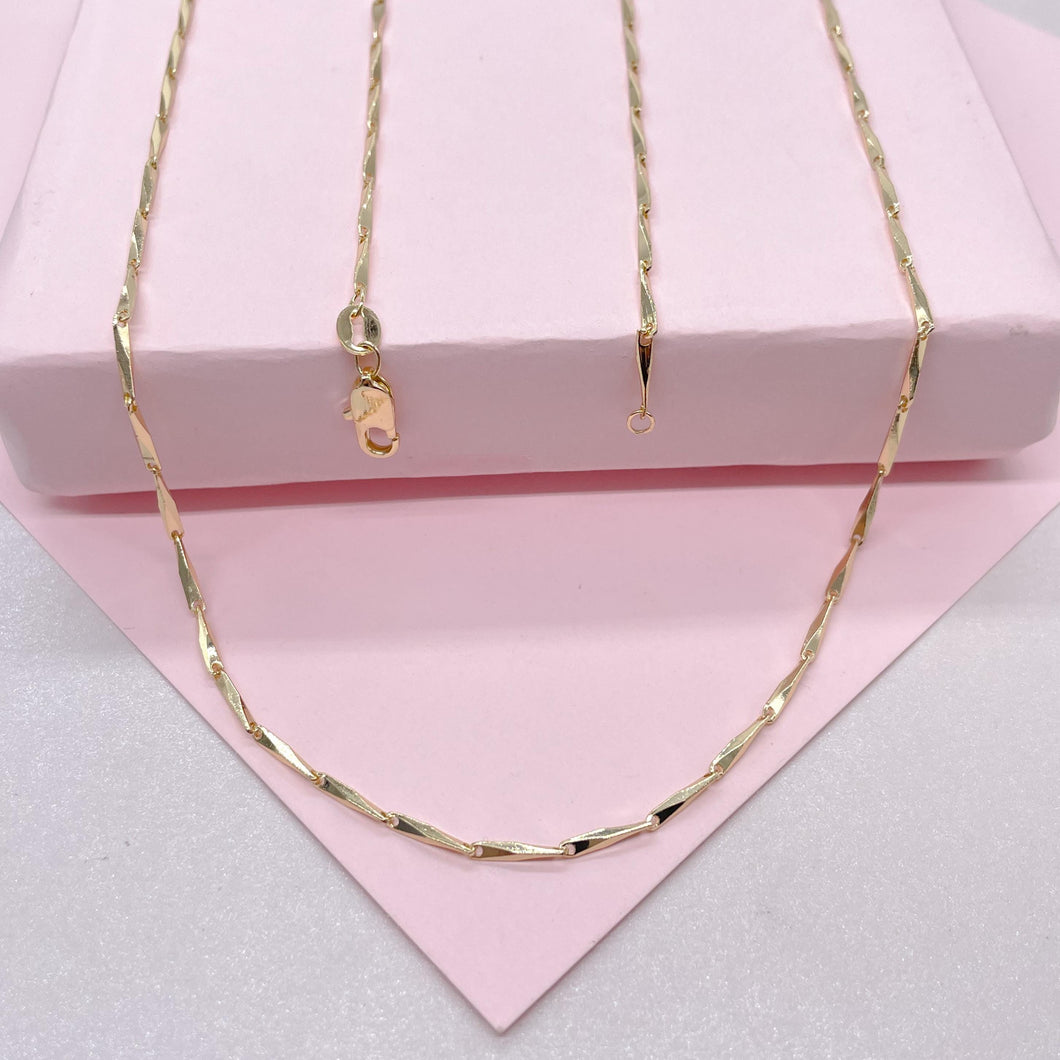 18k Gold Filled 1.5mm 18 Inch Thin Dainty Long Bar Spear Shaped Link Chain
