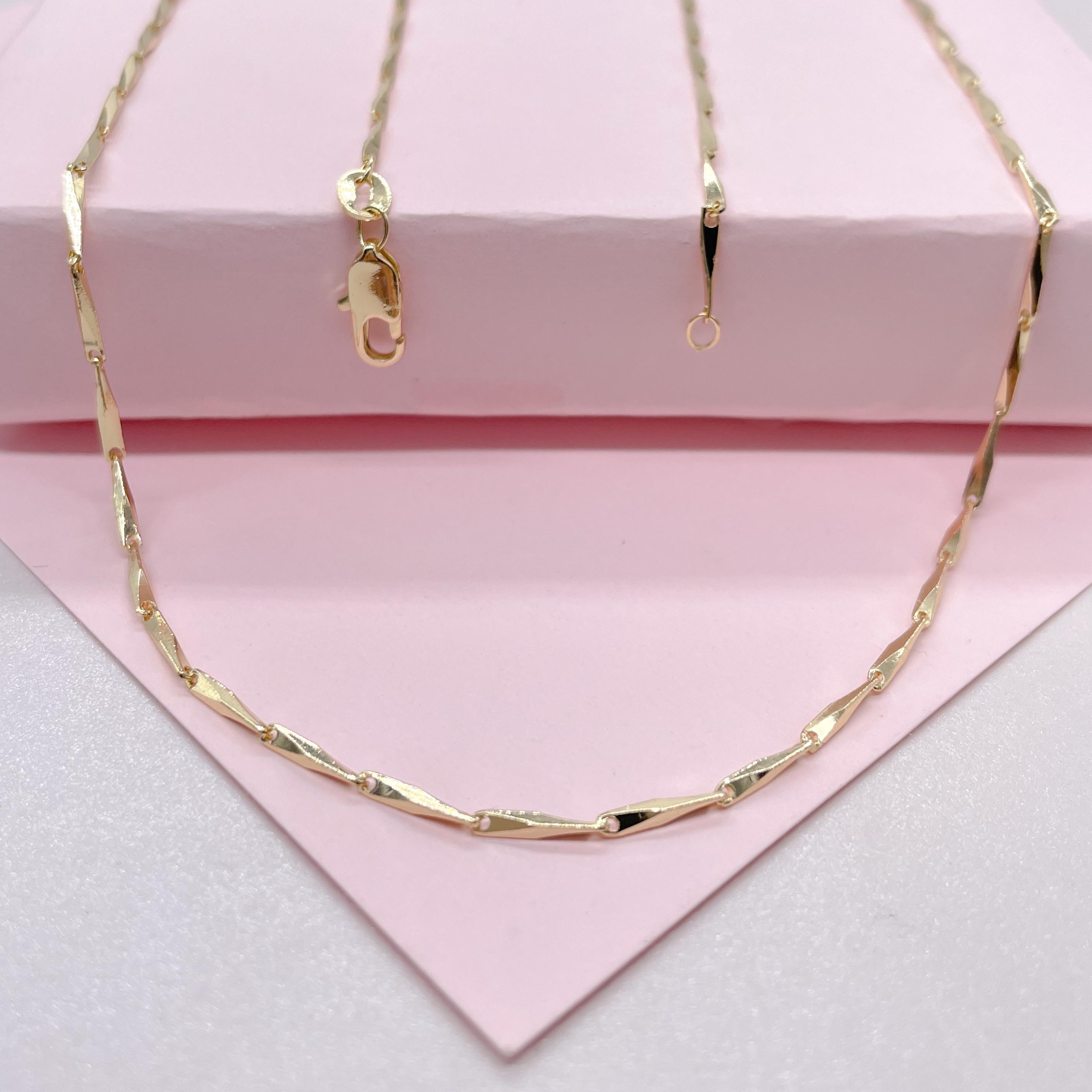18k Gold Filled 1.5mm 18 Inch Thin Dainty Long Bar Spear Shaped Link Chain