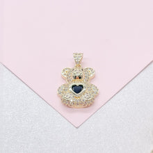 Load image into Gallery viewer, 18k Gold Filled CZ Bear Charm with Colorful Heart Center
