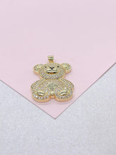 Load image into Gallery viewer, 18k Gold Filled Flat, and Puffy CZ Bear Pendant Charm For Jewellery Making Or Necklace
