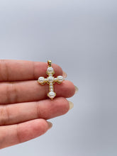 Load image into Gallery viewer, 18k Gold Filled Faux all around Pearl Style Cross Pendant

