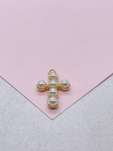 Load image into Gallery viewer, 18k Gold Filled Faux XL Puffy Pearl Style Cross Pendant

