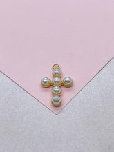 Load image into Gallery viewer, 18k Gold Filled Faux XL Puffy Pearl Style Cross Pendant
