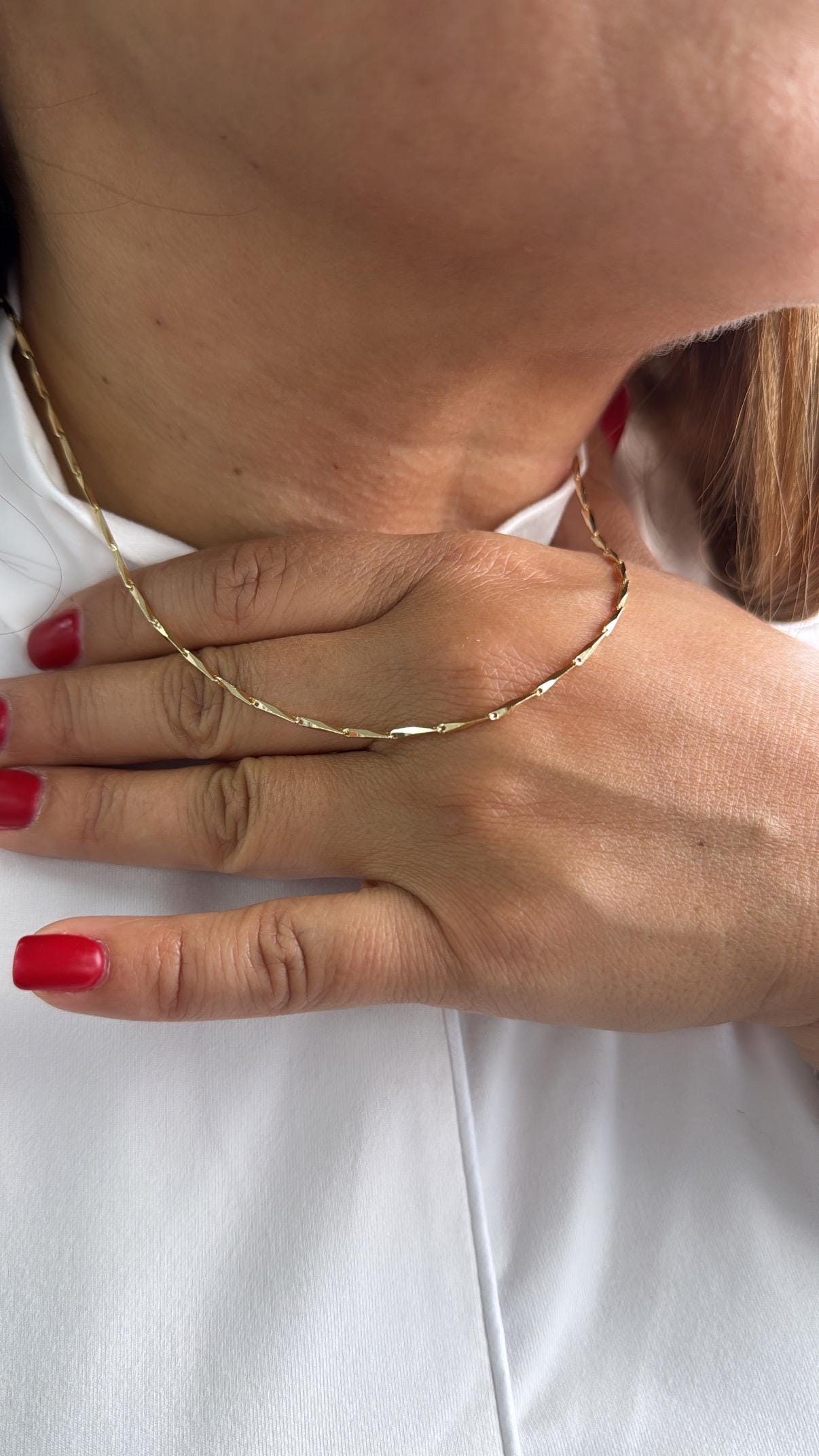 18k Gold Filled 1.5mm 18 Inch Thin Dainty Long Bar Spear Shaped Link Chain