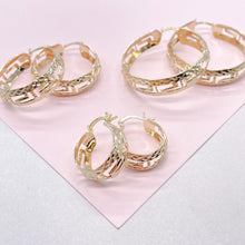 Load image into Gallery viewer, 18k Gold Filled Hoop Earrings: Shiny Diamond Cut, 9mm Thick

